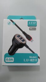 Cargador para auto + Cable V8 Lu-8211 Micro USB + 3 USB 6.0A - Imagen 2