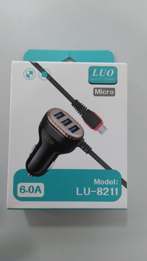Cargador para auto + Cable V8 Lu-8211 Micro USB + 3 USB 6.0A - Imagen 2