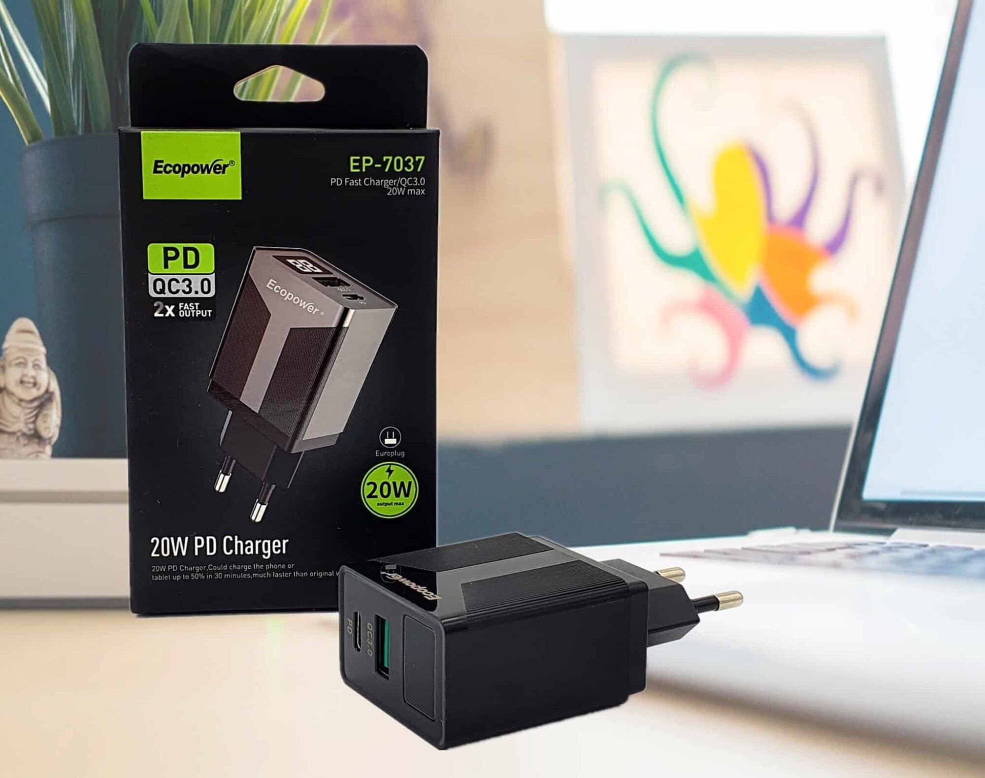 268288022_2383673155097610_5658377242135272769_n Cargador USB-C 20W + USB a PD3.0 EP-7037 - Imagen 1