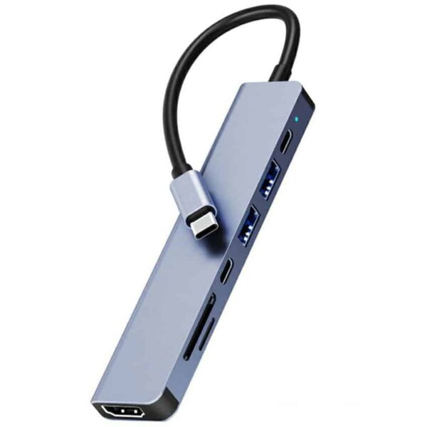 Adaptador USB-C a Hdmi + 2 USB 3.0 + 2 USB-C Pd + Sd/Tf 20V 3A 60W