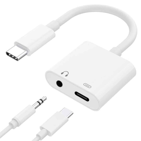 Adaptador USB-C a Auxliar 3.5mm + Carga Type C A P2 3.5mm samsung S21 Huawei P20