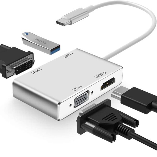 Adaptador USB-C A HDMI+VGA+DVI+