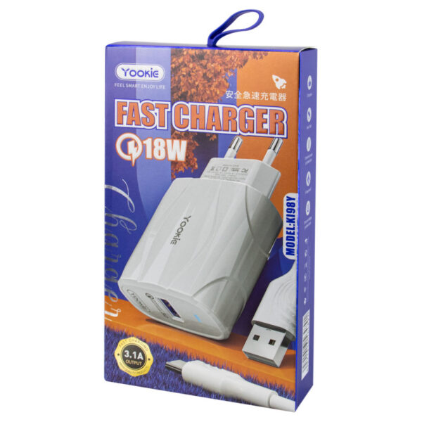 Cargador 18W / USB-A + Cable USB-A Lighting nuevo Bivolt-Blanco V8 KI98Y YOOKIE