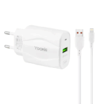 Cargador 18W / USB-A + Cable USB-A Lighting nuevo Bivolt-Blanco V8 KI98Y YOOKIE - Imagen 2