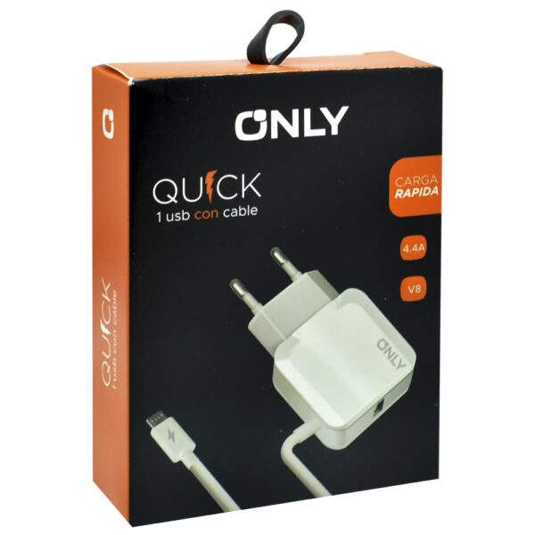 Cargador Micro USB V8 1 salida USB marca ONLY Quick Charge 4.4A