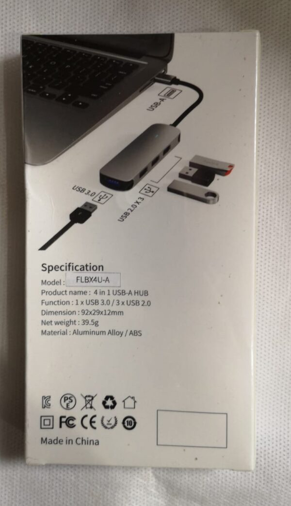Hub USB-A 4 en 1 FL4U con LED GRIS 4LIFE - Imagen 2