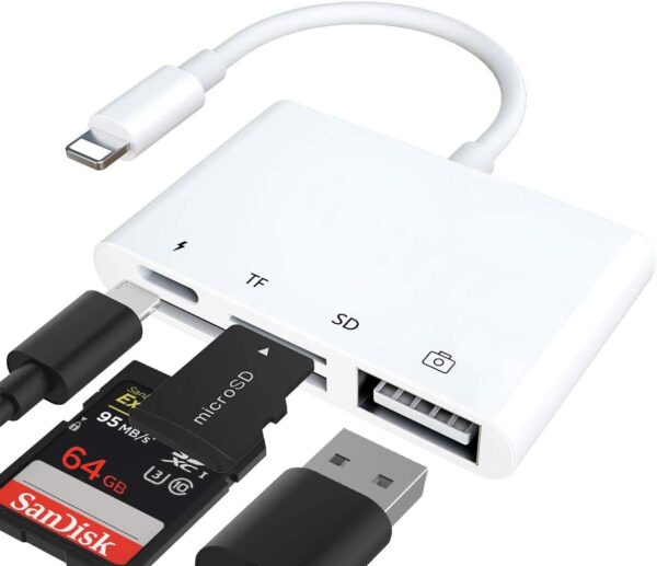 Adaptador Lighting a USB OTG Lector Micro SD SD + Carga 4 en 1 - Imagen 2