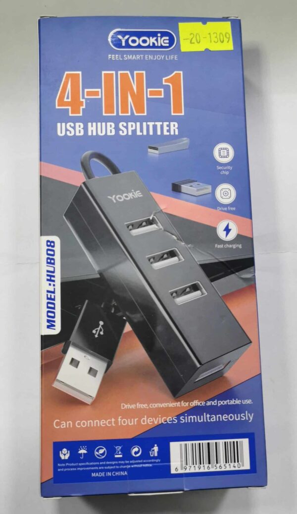 Adaptador USB 2.0 4 Puertos HUB08 Yookie 4 en 1 - Imagen 2