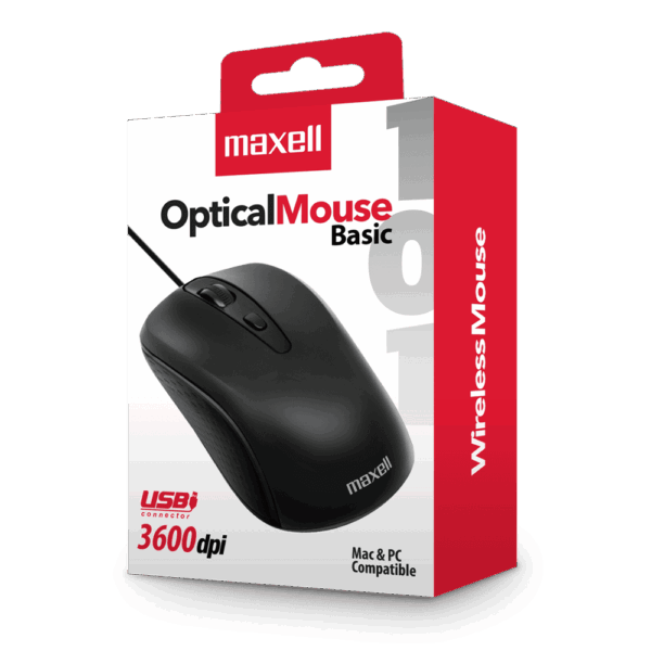 Mouse MAXELL OPTical BasicCable USB 3600DPI MOWR-101 BLACK - Imagen 2