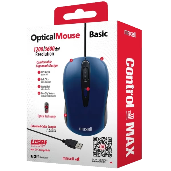MOUSE USB OPTICO AZUL 3600DPI MOWR-101 - Imagen 2