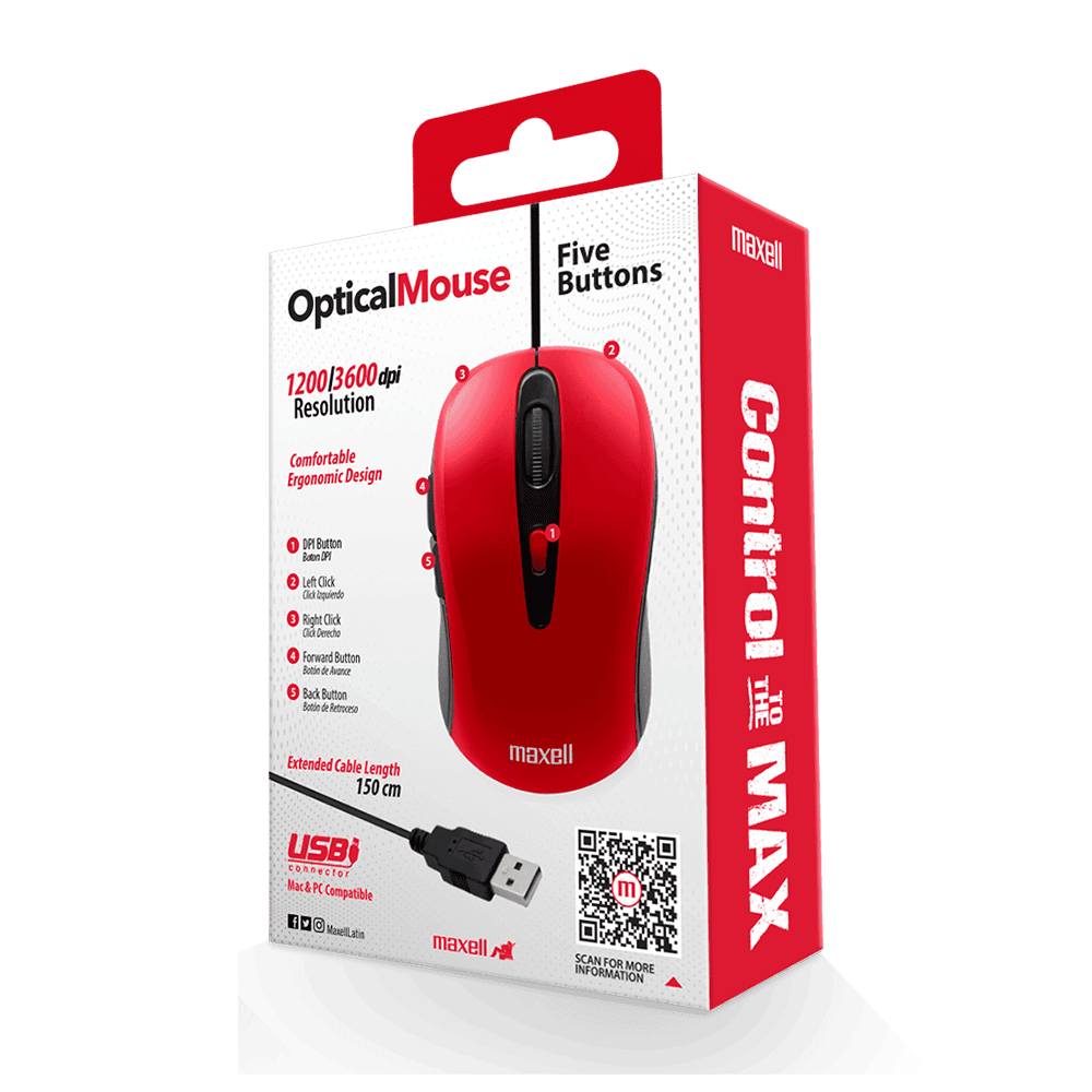 Mouse USB Óptico Rojo Maxell MOWR-101 - Imagen 2