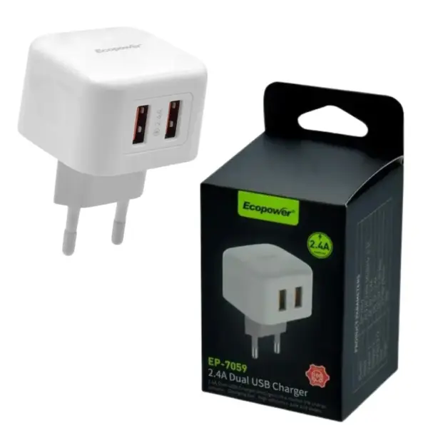 Cargador USB-A dual 2.4A blanco