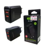 Cargador 10W 2USB-A+USB-C negro