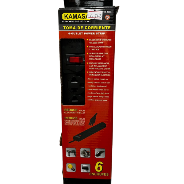 Zapatilla electrica de 6 tomadas cable de 1.20m Kamasa nuevo 2200W - Imagen 2