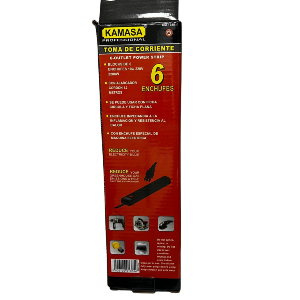 Zapatilla electrica de 6 tomadas cable de 1.20m Kamasa nuevo 2200W - Imagen 3