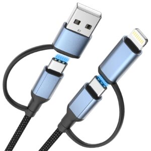 Cable 4 en 1 Negro 1.5m USB-A + USB-C a USB-C + Lightning