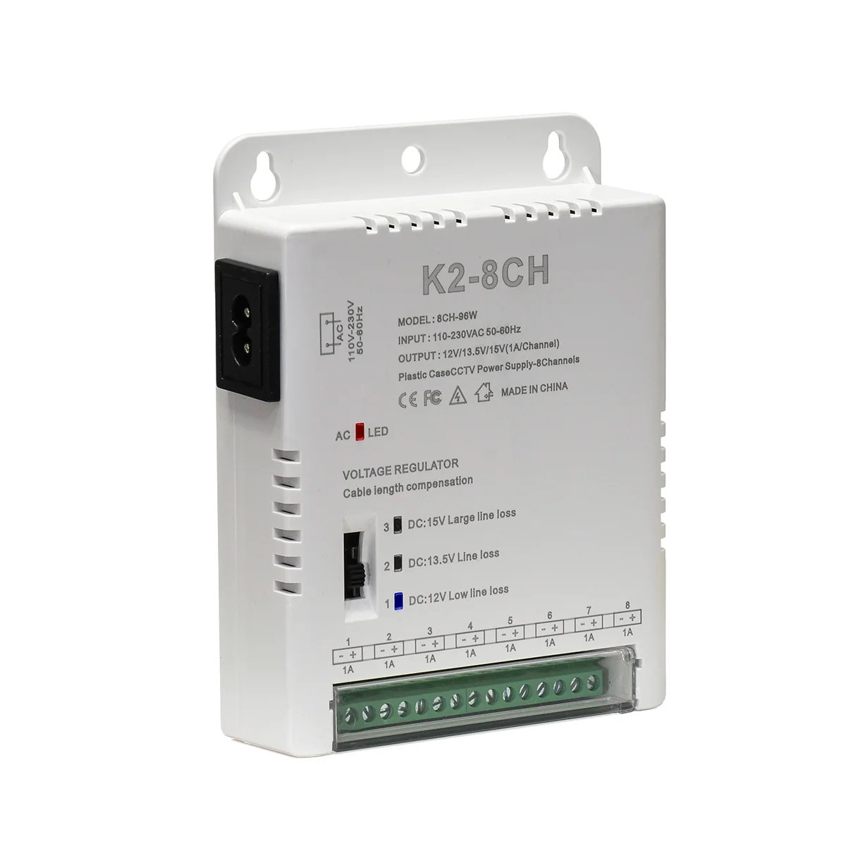 FUENTE DE ALIMENTACION CONMUTADA PARA CAMARA REGULABLE 12V A 15V 1A 96W K2-8CH FUENTE DE ALIMENTACION CONMUTADA PARA CAMARA REGULABLE 12V A 15V 1A 96W K2-8CH